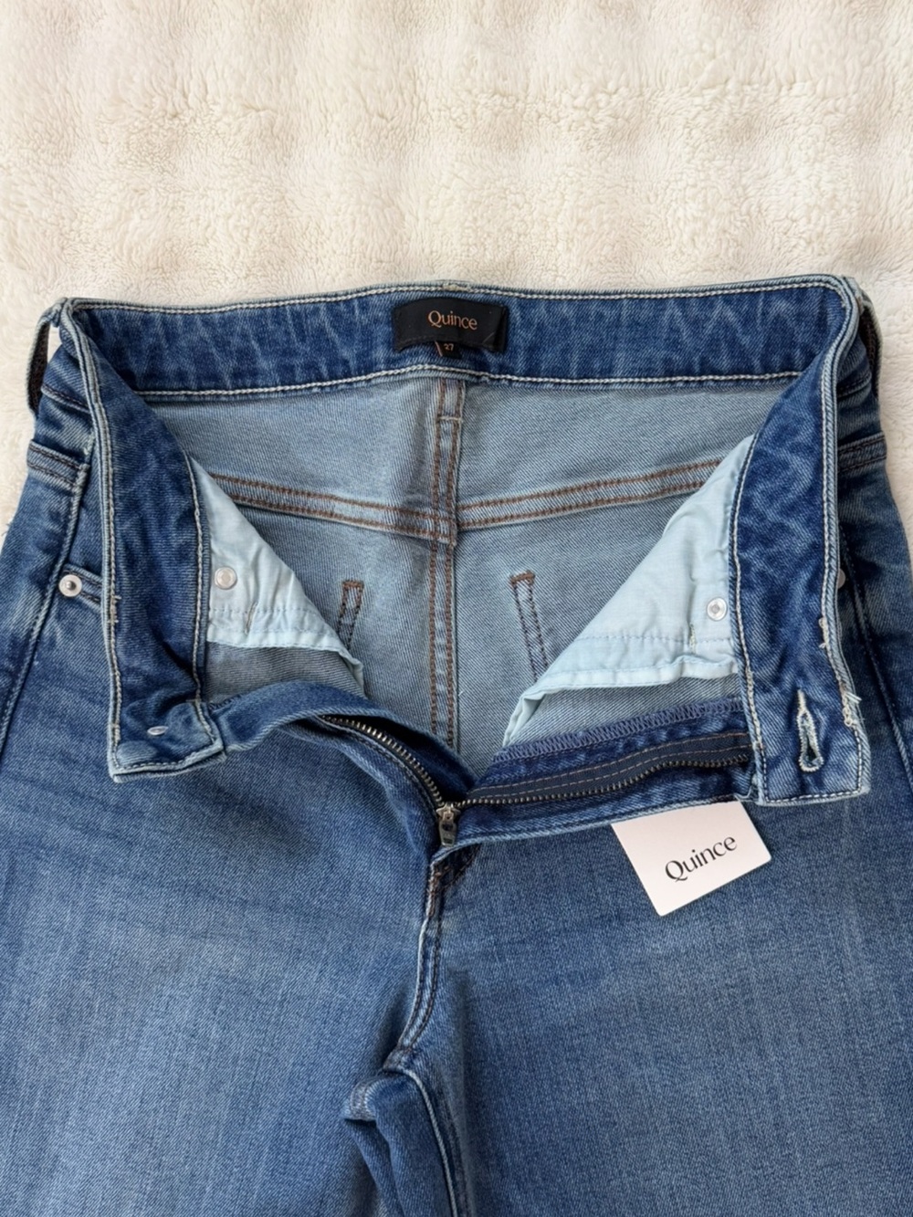 NWT Quince Bella Stretch High Rise Wide-Leg Raw Hem Jeans Twilight Blue Size 27 - Picture 5 of 15
